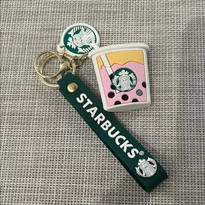 Starbucks Pink Drink Keychain with Green Strap